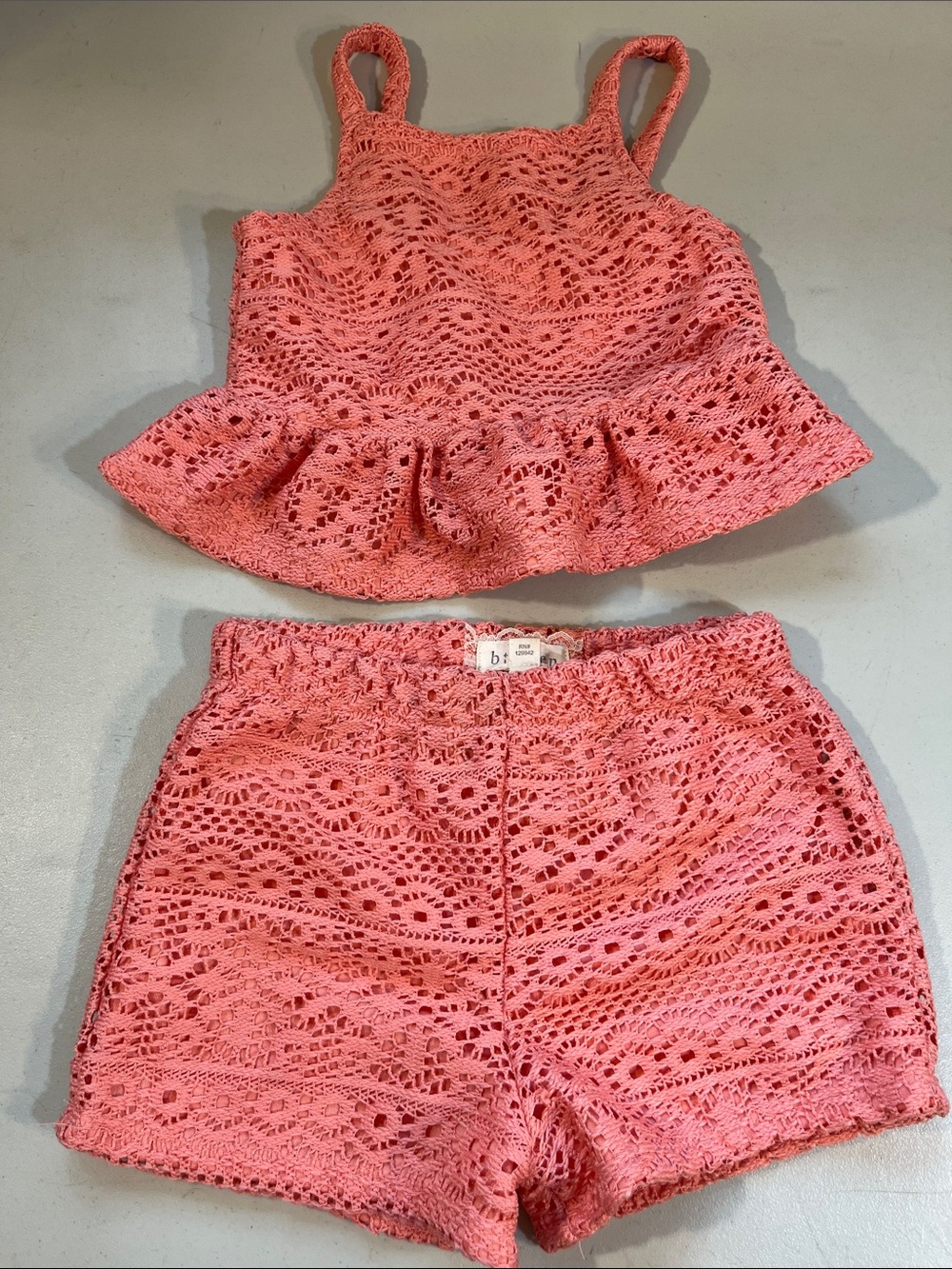 btween Coral Crochet Peplum Tank & Shorts Matching Set